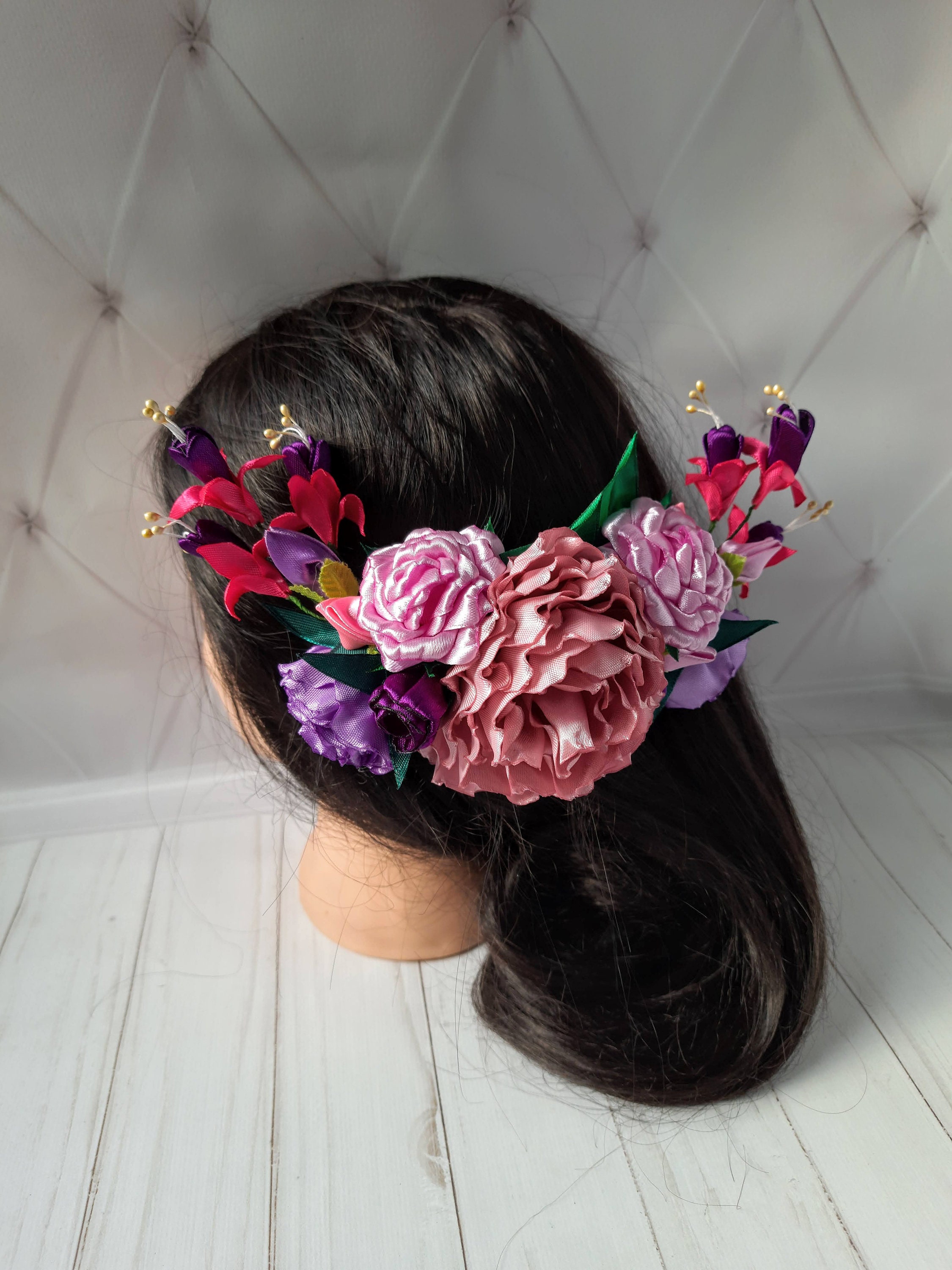 Purple Mexican Flower Hair Comb Fiesta Hair Accessories Rose Frida