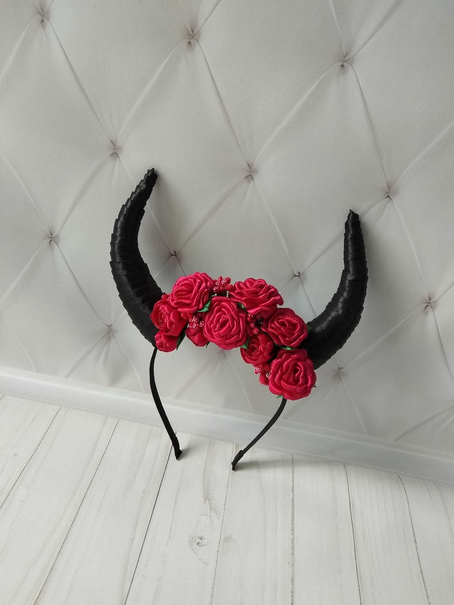 Demon horns headband Black horns headpiece Gothic crown Etsy
