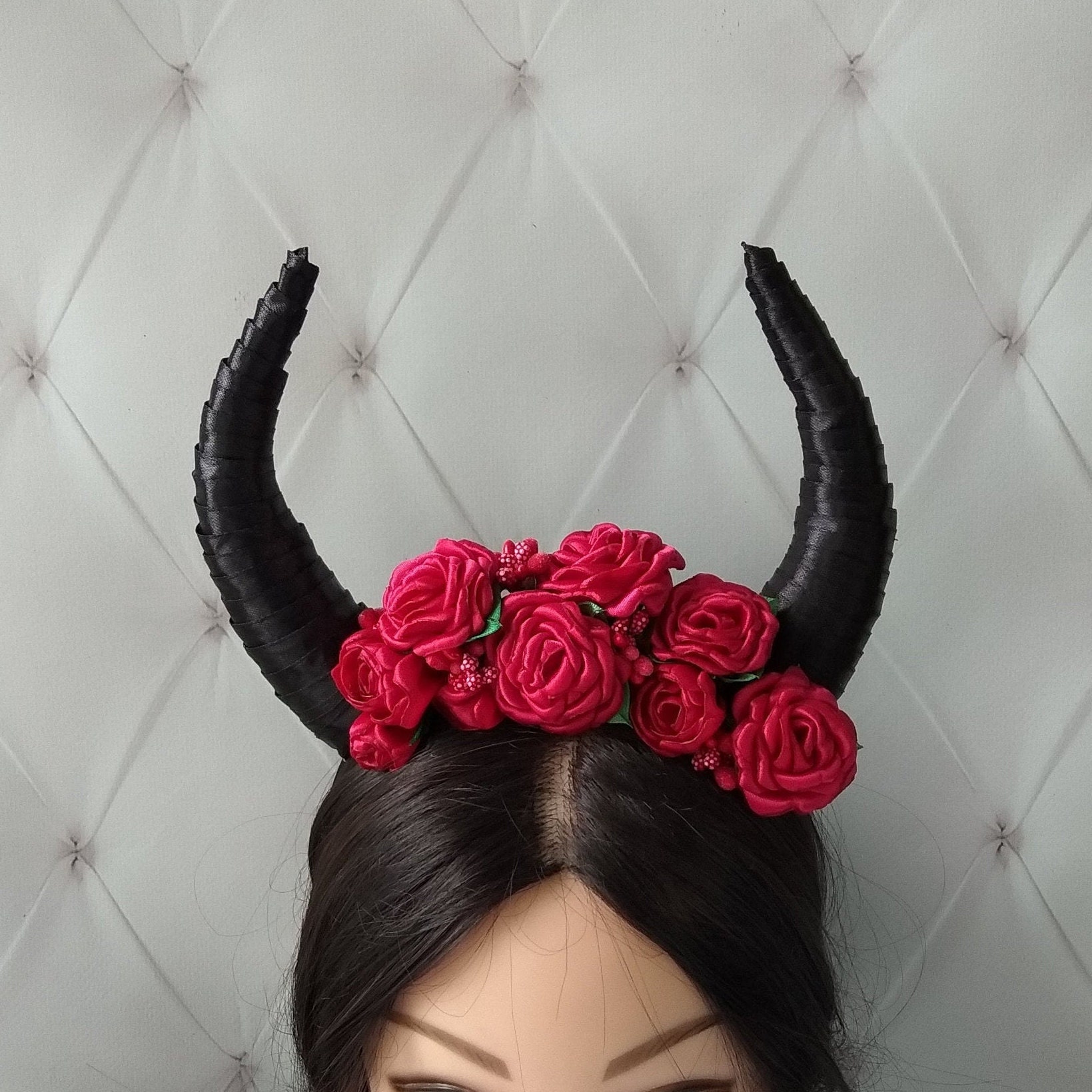 Demon horns headband Black horns headpiece Gothic crown Etsy