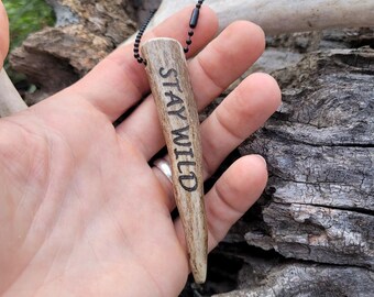 Stay Wild Engraved Deer Antler Keychain & Pendant