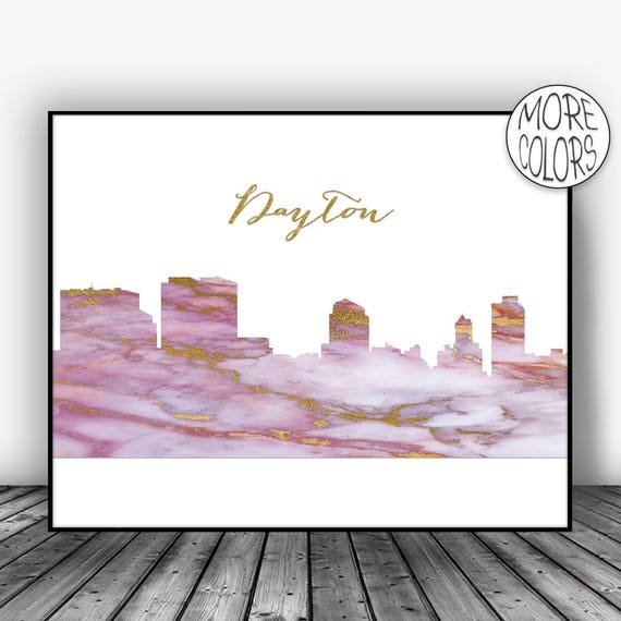 Dayton Skyline Dayton Print Dayton Ohio Marble Art Print Living Room Decor Modern Art Print Skyline Decor Artprintszoe Christmas Gifts