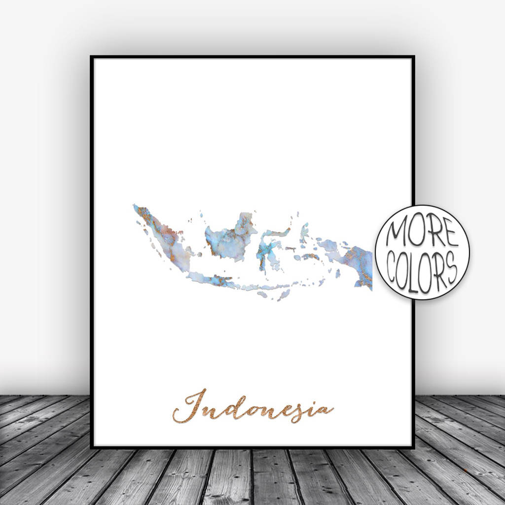 Indonesia Print Indonesia Art Print Watercolor Map Indonesia Map Decor
