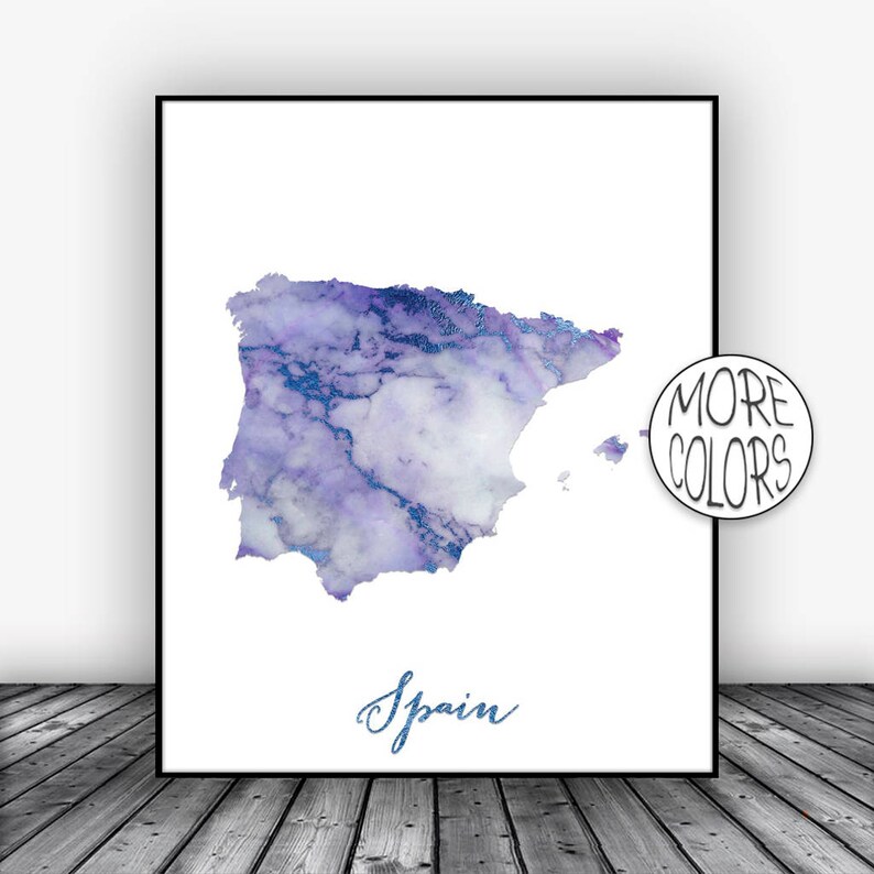 Spain Print Watercolor Print Spain Map Art Map Painting Etsy