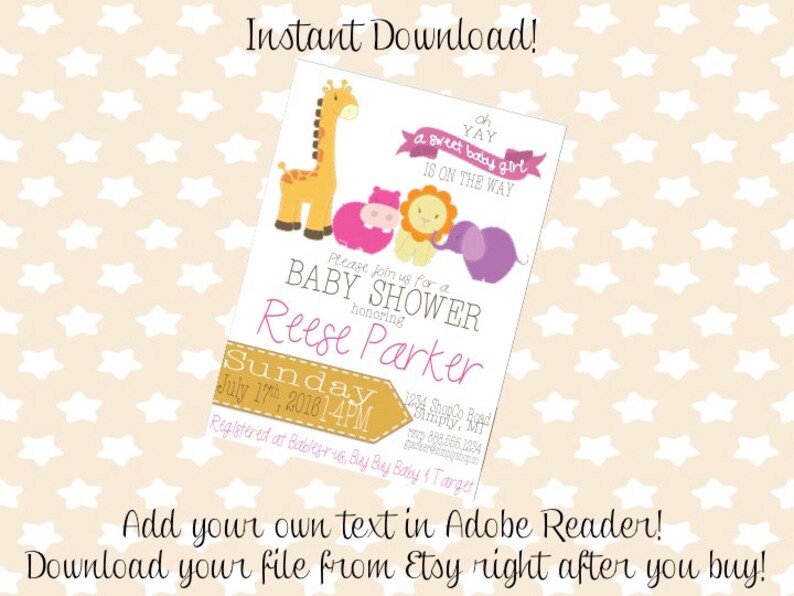 Zoo Animals Baby Shower Invitations Zoo Invite Printable Etsy