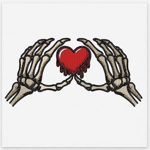 Skeleton Hands Heart Embroidery Design: Gothic Punk Pattern (Digital Pattern