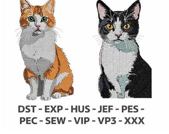 Zwei Katzen Stickmuster bündeln Realistische Haustier Porträt Muster für die Maschinenstickerei