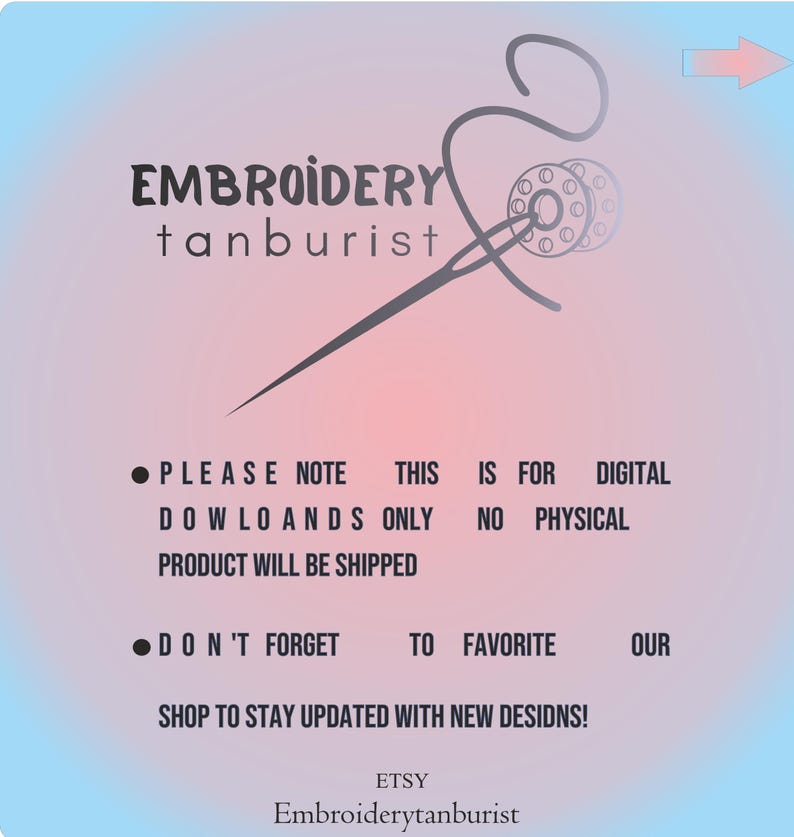 K&ouml;nnte beinhalten: Digitalgrafik mit dem Text "EMBROIDERY tanburist" und einem Nadel- und Faden-Design. Das Bild enth&auml;lt den Text "PLEASE NOTE THIS IS FOR DIGITAL DOWNLOADS ONLY NO PHYSICAL PRODUCT WILL BE SHIPPED".