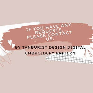 K&ouml;nnte beinhalten: Werbung f&uuml;r ein digitales Stickmuster vor einem hellrosa Hintergrund. Der Text lautet: &bdquo;WENN SIE ANFRAGEN HABEN, KONTAKTIEREN SIE UNS BITTE.&ldquo; und &bdquo;VON TANBURIST DESIGN DIGITAL STICKMUSTER&ldquo;.