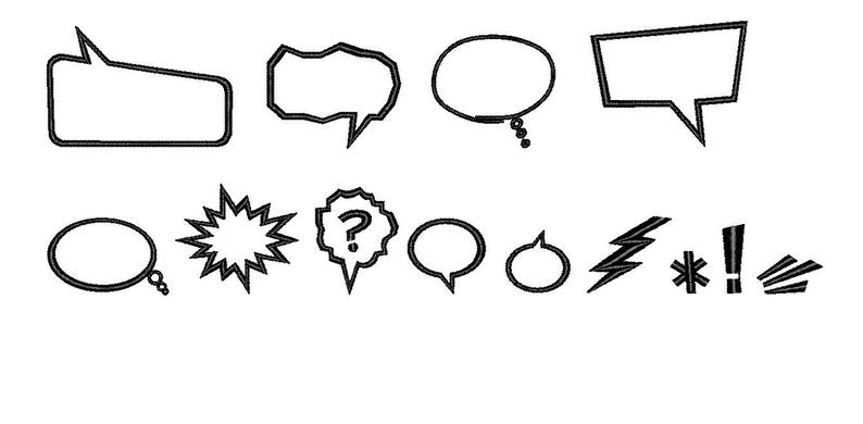 K&ouml;nnte beinhalten: Eine Sammlung von schwarz-wei&szlig;en Comic-Sprechblasen und Ausrufen. Das Set enth&auml;lt verschiedene Formen, wie rechteckige, ovale und sternf&ouml;rmige Designs, sowie Symbole wie ein Fragezeichen und einen Blitz.