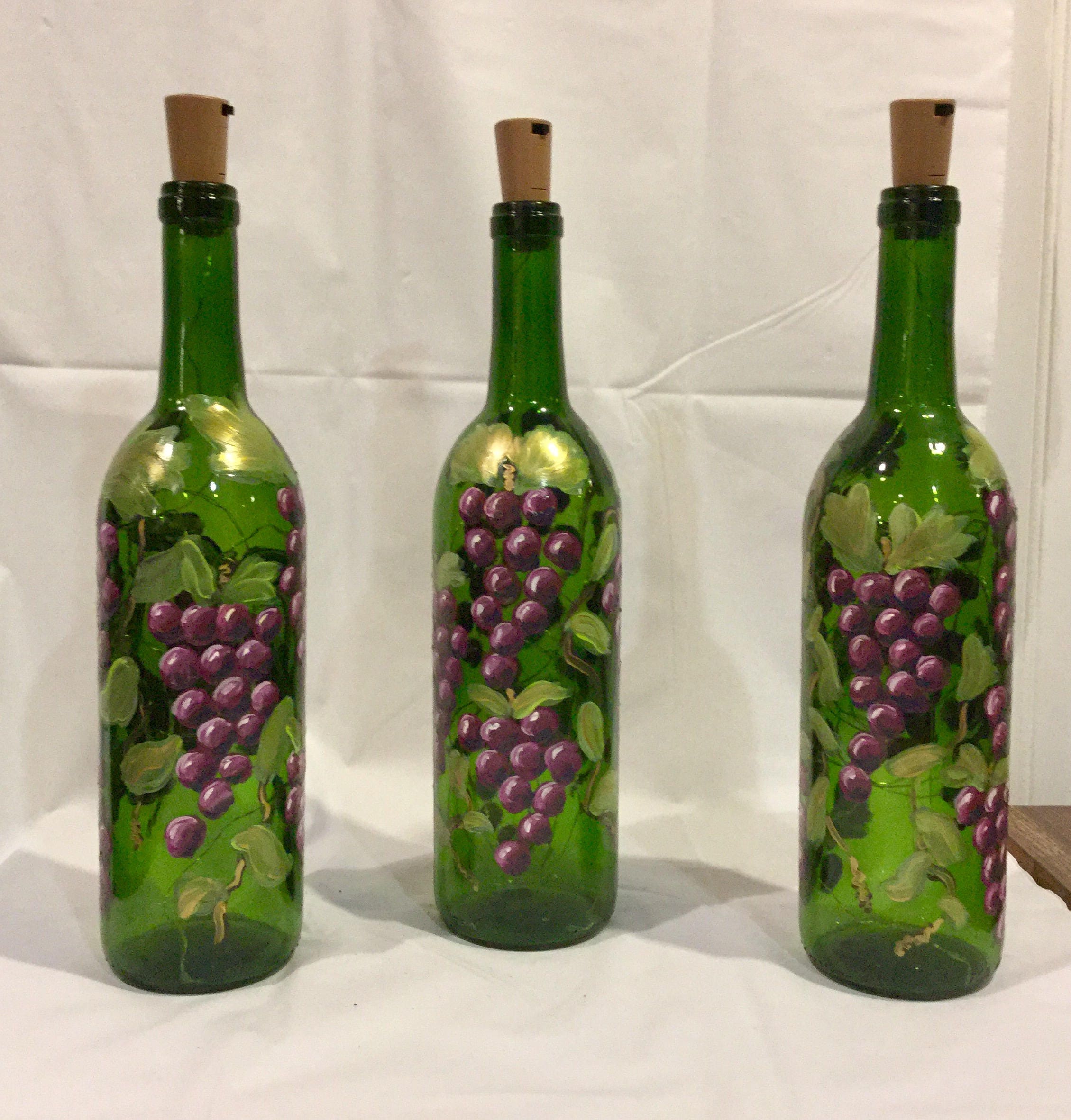 Grape Lighted Bottle Painted Wine Bottle Etsy
