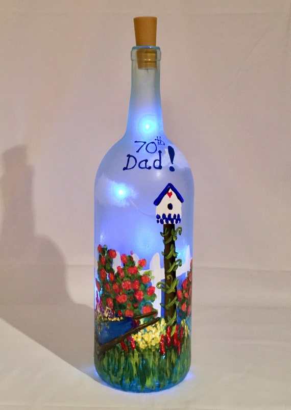 Flower Lighted Bottle Garden Painted Wine Bottle Gift For Etsy