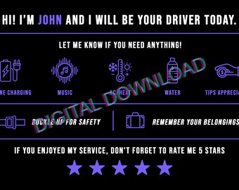Custom Name Rideshare Printable Tip Sign for Uber or Lyft