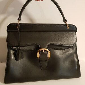 RARE 1950s Black Patent Leather Vintage Gucci Bag With Red Lining, Gold  Emblem
