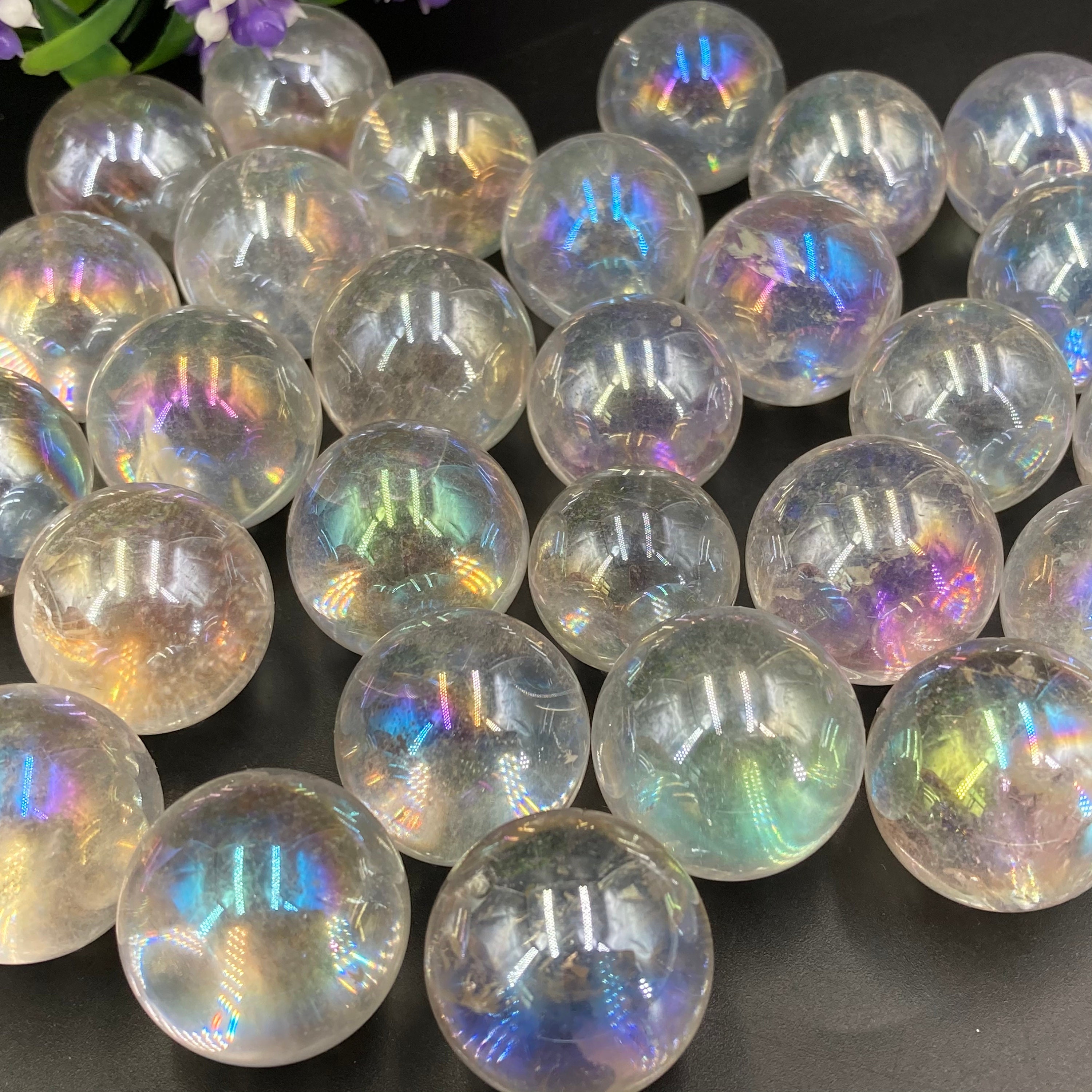4pc Rainbow aura crystal sphere Clear Aura Quartz Mini Etsy