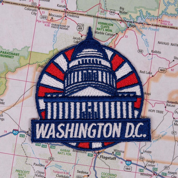 Features the Capitol Building Washington DC Iron On Travel Patch 