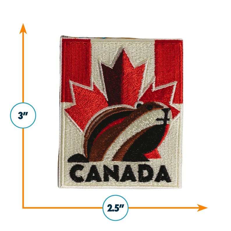 Canada Patch: Embroidered Maple Leaf & Beaver, Iron-On Travel Souvenir