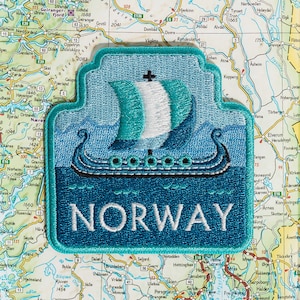 Norway Travel Patch: Embroidered Viking Ship Iron-On Applique