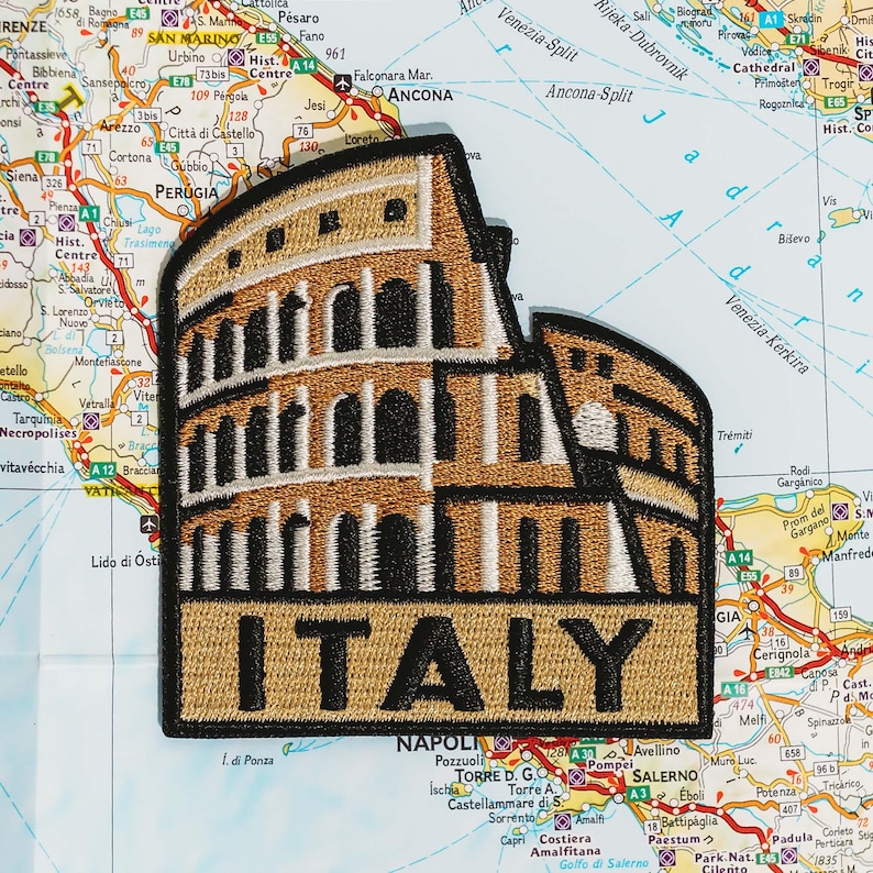 Italy Patch: Colosseum Embroidered Iron-On Travel Souvenir (3x2.75")