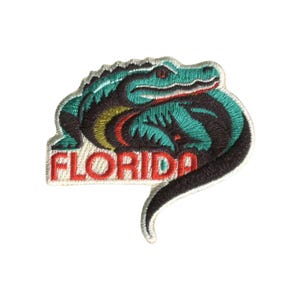 Florida Alligator Patch: 3D Embroidered Iron-On Applique (2.5" x 2.75")