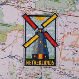 Netherlands Travel Patch: Embroidered Windmill Iron-On