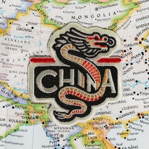 China Travel Patch: Embroidered Dragon Iron-On (3x2.75")
