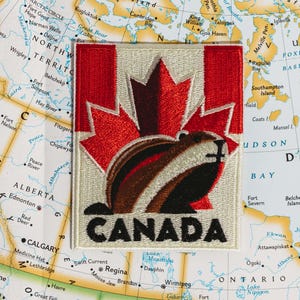 Canada Patch: Embroidered Maple Leaf & Beaver, Iron-On Travel Souvenir