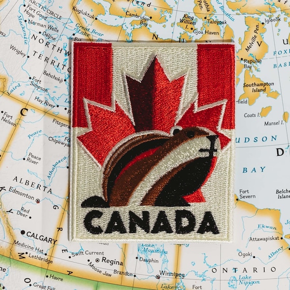 Canada Patch: Embroidered Maple Leaf & Beaver, Iron-On Travel Souvenir