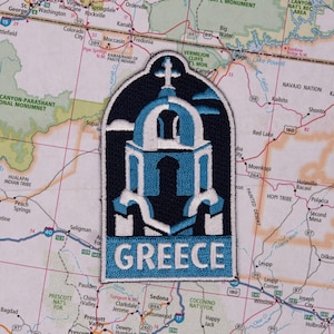 サントリーニ島 ギリシャ パッチ：刺繍入りアイロン接着旅行土産