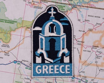 Santorini Greece Patch: Embroidered Iron-On Travel Souvenir
