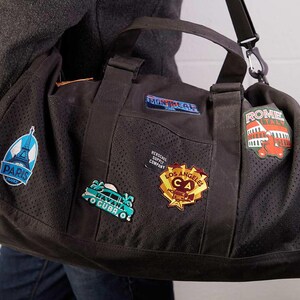 travel patches on a bag
