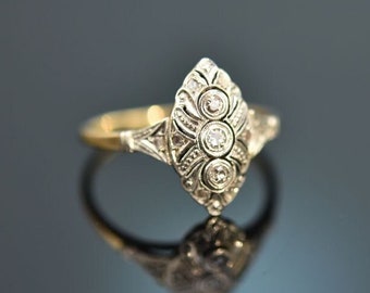 Art deco ring with diamonds in gold 585 and platinum made around 1915