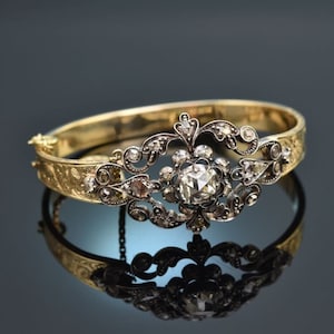 Historic bangle with diamond roses ca 1,8 ct gold 585 created around 1880