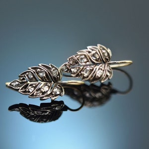 Antique English earrings with diamond roses made of 375 gold and art nouveau silver image 2