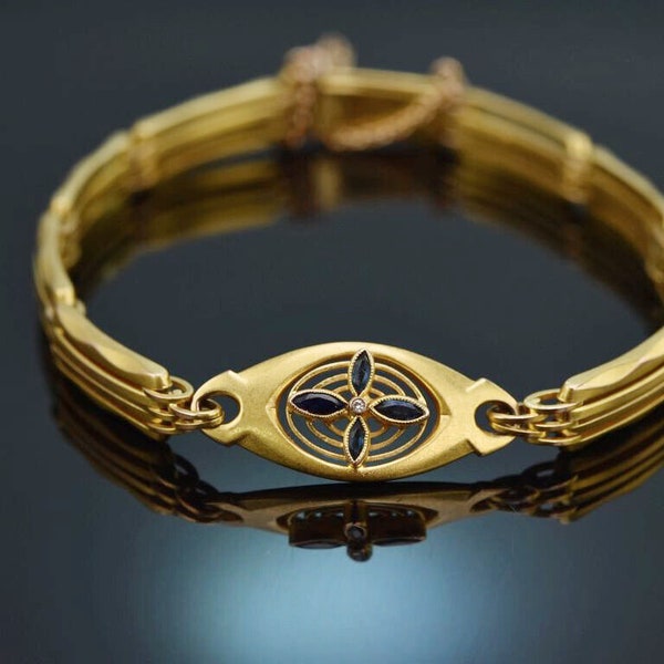 Bracelet Jonc Ancien En Cuivre - Style Art Nouveau/Art Déco - Antique - Occasion