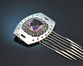 Rare Art Nouveau brooch with amethyst in 800 silver from around 1900