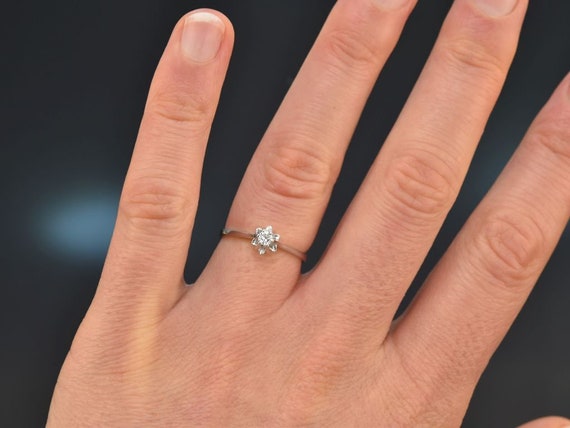 Delicate solitaire diamond engagement ring in whi… - image 5