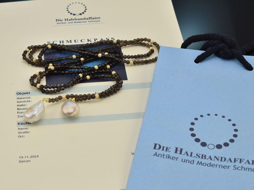Long Smoky Quartz Necklace With Baroque Cultured Pearls