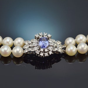 Two-row akoya cultured pearl necklace with tanzanite and diamonds gold 585 1975 image 2