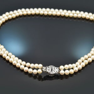 Two-row akoya cultured pearl necklace with tanzanite and diamonds gold 585 1975 image 5