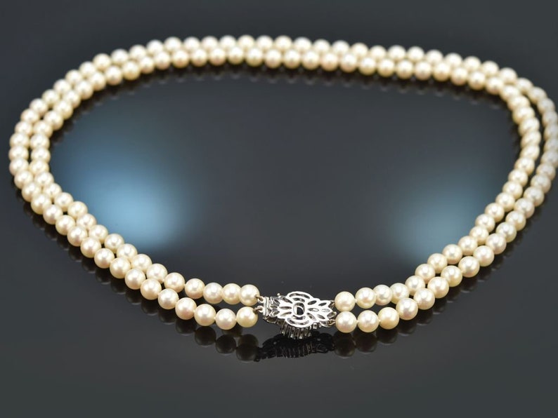 Two-row akoya cultured pearl necklace with tanzanite and diamonds gold 585 1975 image 5