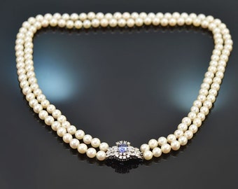 Zweirehiges akoya zucht perlen collier mit tansanit und brillanten gold 585 1975