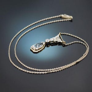 Art Deco necklace with aquamarine and diamonds in white gold 585 and platinum