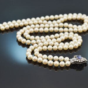 Two-row akoya cultured pearl necklace with tanzanite and diamonds gold 585 1975 image 4