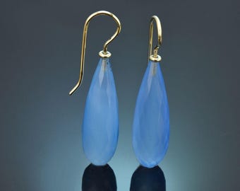 Aus unserer werkstatt! feine chalzedon ohrringe aus gelb gold 585 handarbeit