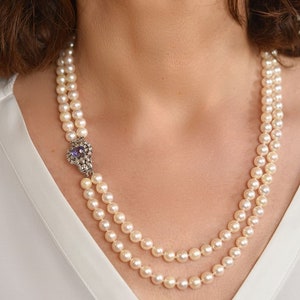Two-row akoya cultured pearl necklace with tanzanite and diamonds gold 585 1975 image 6