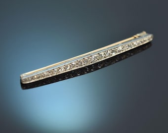 Broche Ancienne En Or 18 Carats Avec Rose Et Diamant Sur Ressort - 17,07 G, Magnifique, Occasion