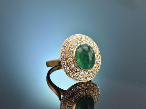 Grosser Vintage Smaragd Brillant Ring aus Gelb Gold 750 Hamburg um 1995