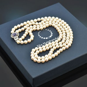 Two-row akoya cultured pearl necklace with tanzanite and diamonds gold 585 1975 image 7