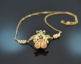 Traditional costume necklace with grandls made of yellow gold 585 Munich around 1965