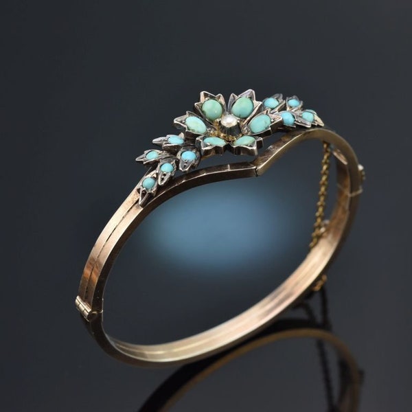 Historical bangle with turquoise and saat pearl made of silver around 1910